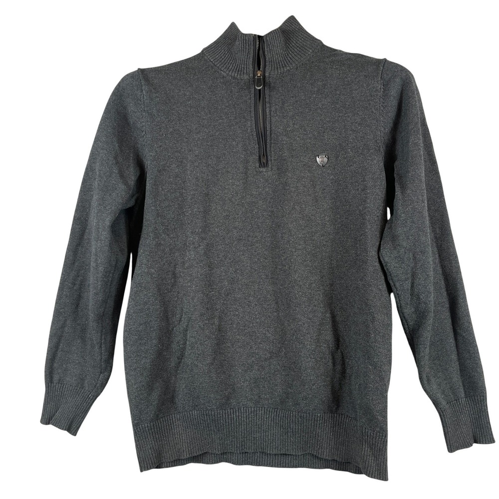 Massimo Dutti Mens Large Quarter Zip Sweater Heather Gray Cotton Blend Pullover